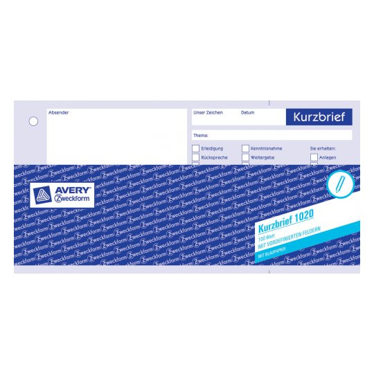 AVERY Zweckform Kurzbrief Formularbuch 1020 AVERY Zweckform Kurzbrief Formularbuch 1020