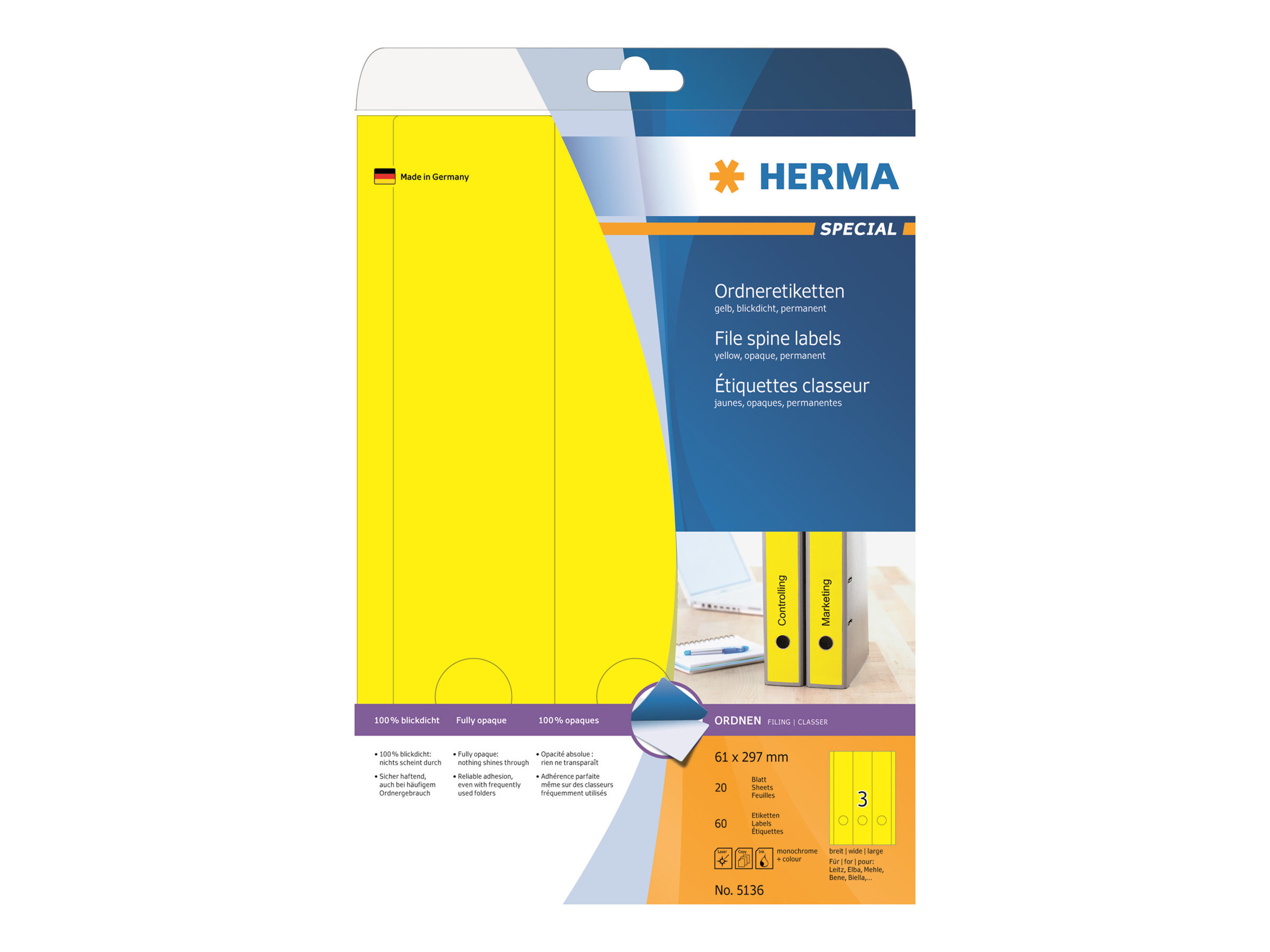 60 HERMA Ordneretiketten 5136 gelb 60 HERMA Ordneretiketten 5136 gelb
