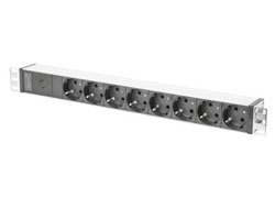 DIGITUS 1U Aluminium PDU 10A Plug 250VAC 5060Hz 8x rote CEE 77 Abgriffe Vorsicherung IEC C14 Zuleitung