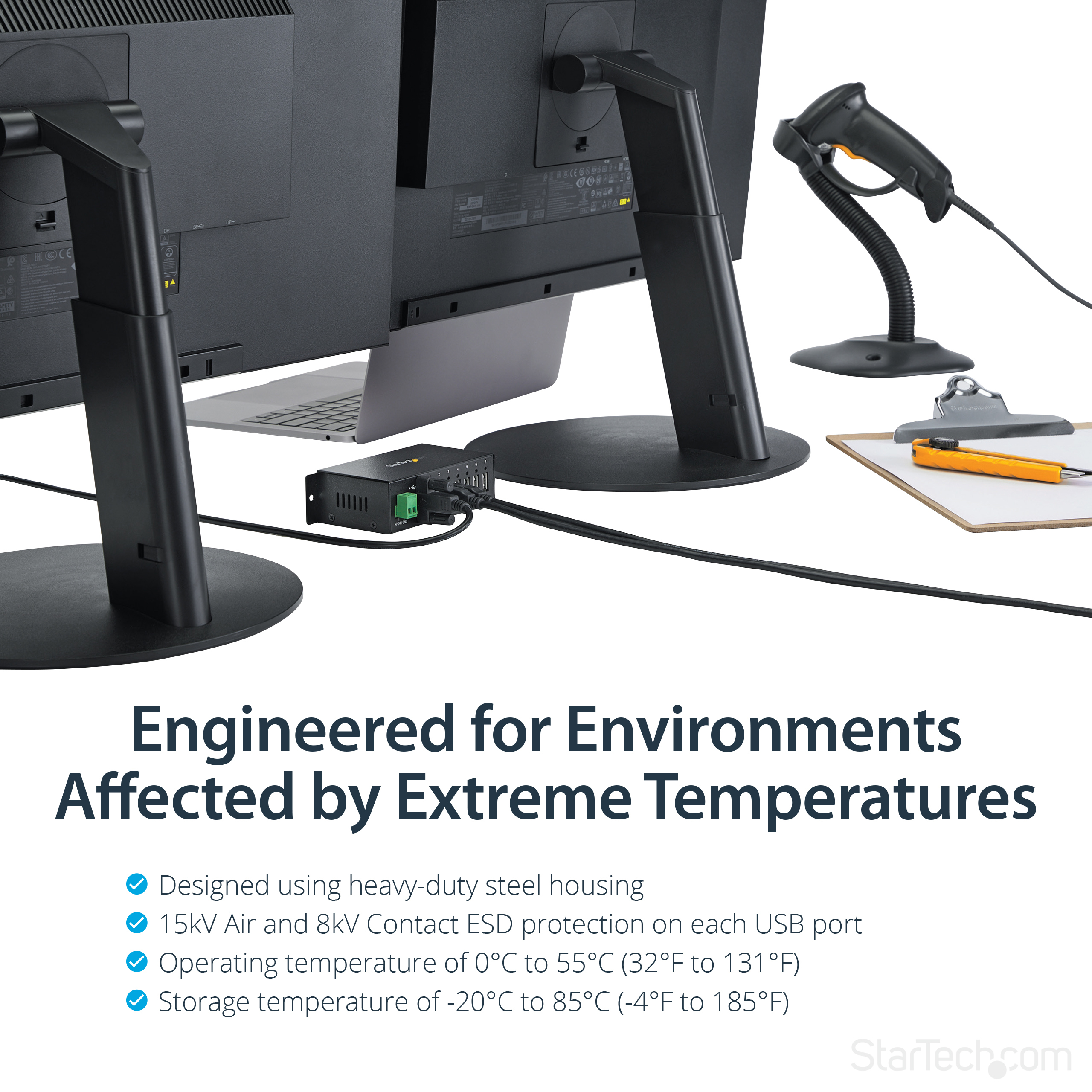 STARTECHCOM 7Port Industrial USB 20 Hub with ESD and 350W Surge Protection