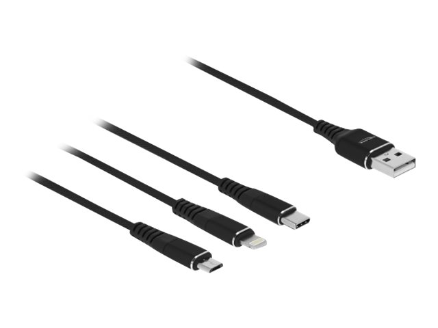 Delock USB Ladekabel 3 in 1 für LightningMicroUSBTypeC 30 cm schwarz