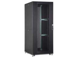 DIGITUS Serverschrank 48,3cm 19Zoll 42HE schwarz RAL9005 2100x800x1000mm perforierte Tuer inkl.28x Montageschrauben-Set bis 1000 Kg