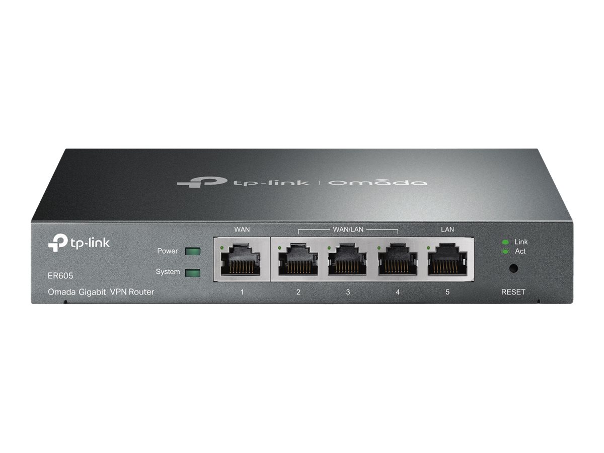 TP-LINK ER605 Omada Gigabit Multi-WAN VPN Router 1× Gigabit WAN 2× Gigabit WAN/LAN 2× Gigabit LAN 1x USB 2.0 VPN TP-LINK ER605 Omada Gigabit Multi-WAN VPN Router 1× Gigabit WAN 2× Gigabit WAN/LAN 2× Gigabit LAN 1x USB 2.0 VPN