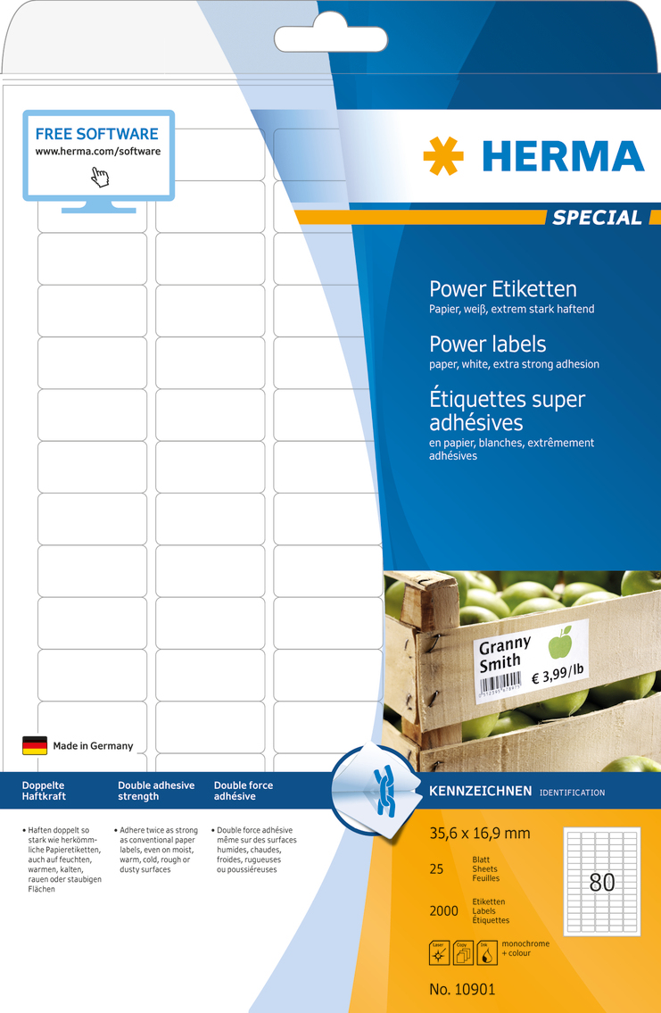 2.000 HERMA Power-Etiketten 10901 weiss 35,6 x 16,9 mm