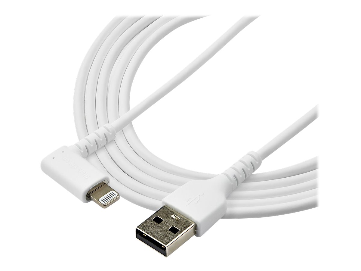 STARTECH.COM 2m / 6.6ft Angled Lightning to USB Cable - Heavy Duty MFI Certified Lightning Cable - White - USB to Lightning
