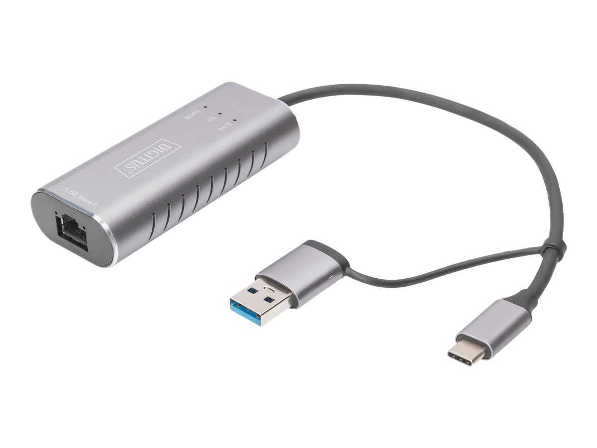 DIGITUS Gigabit Ethernet Adapter 2.5G USB-C + USB A > RJ45