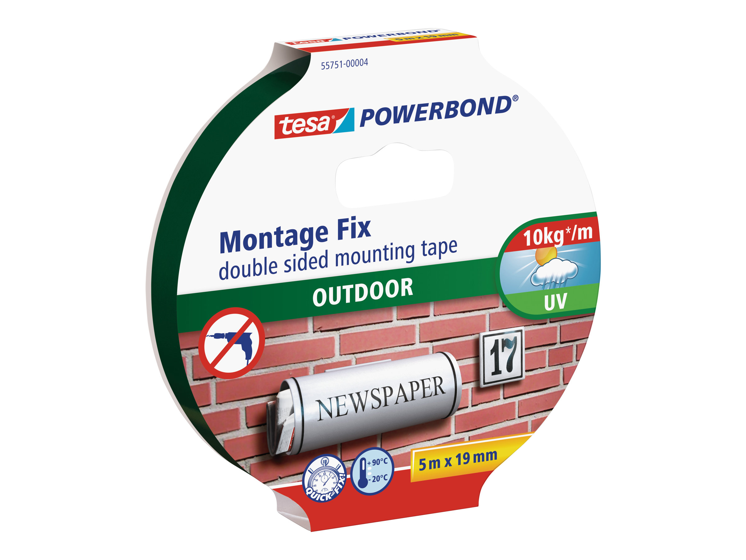 tesa Montageband POWERBOND Outdoor 55751 doppelseitiges Klebeband 19,0 mm x 5,0 m, 1 Rolle