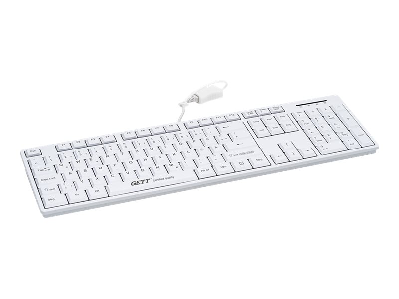 GETT GCQ CleanType Easy Basic Tastatur mit Kunststoffgehaeuse IP 68 NUM-Block 105 Tasten USB Farbe: weiss Layout: CH