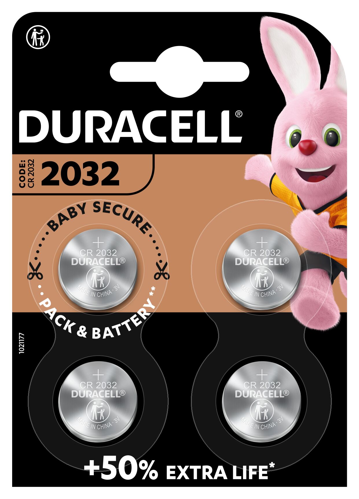 DURACELL Knopfzellen CR2032 Lithium 3,0 V, 4 St