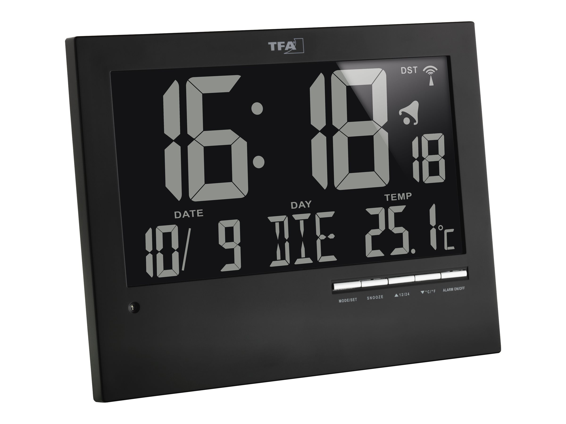 TFA digitale Funkwanduhr 604508 schwarz Kunststoff 23,0 x 18,5 cm