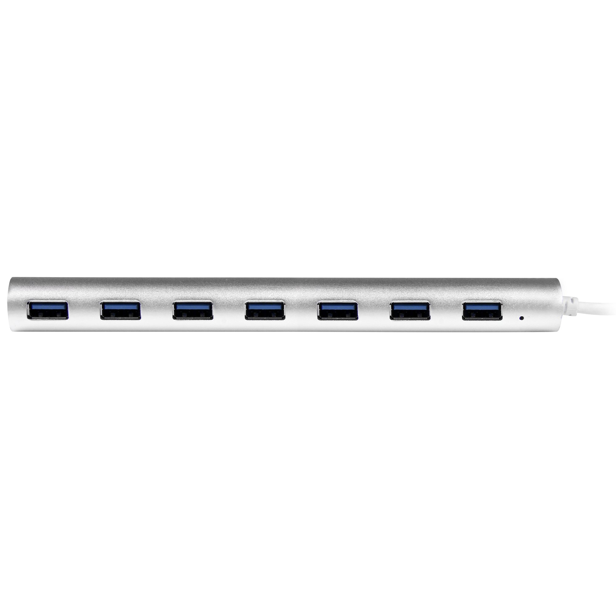 STARTECHCOM 7 Port kompakter USB 30 Hub mit eingebautem Kabel Aluminium USB Hub Silber