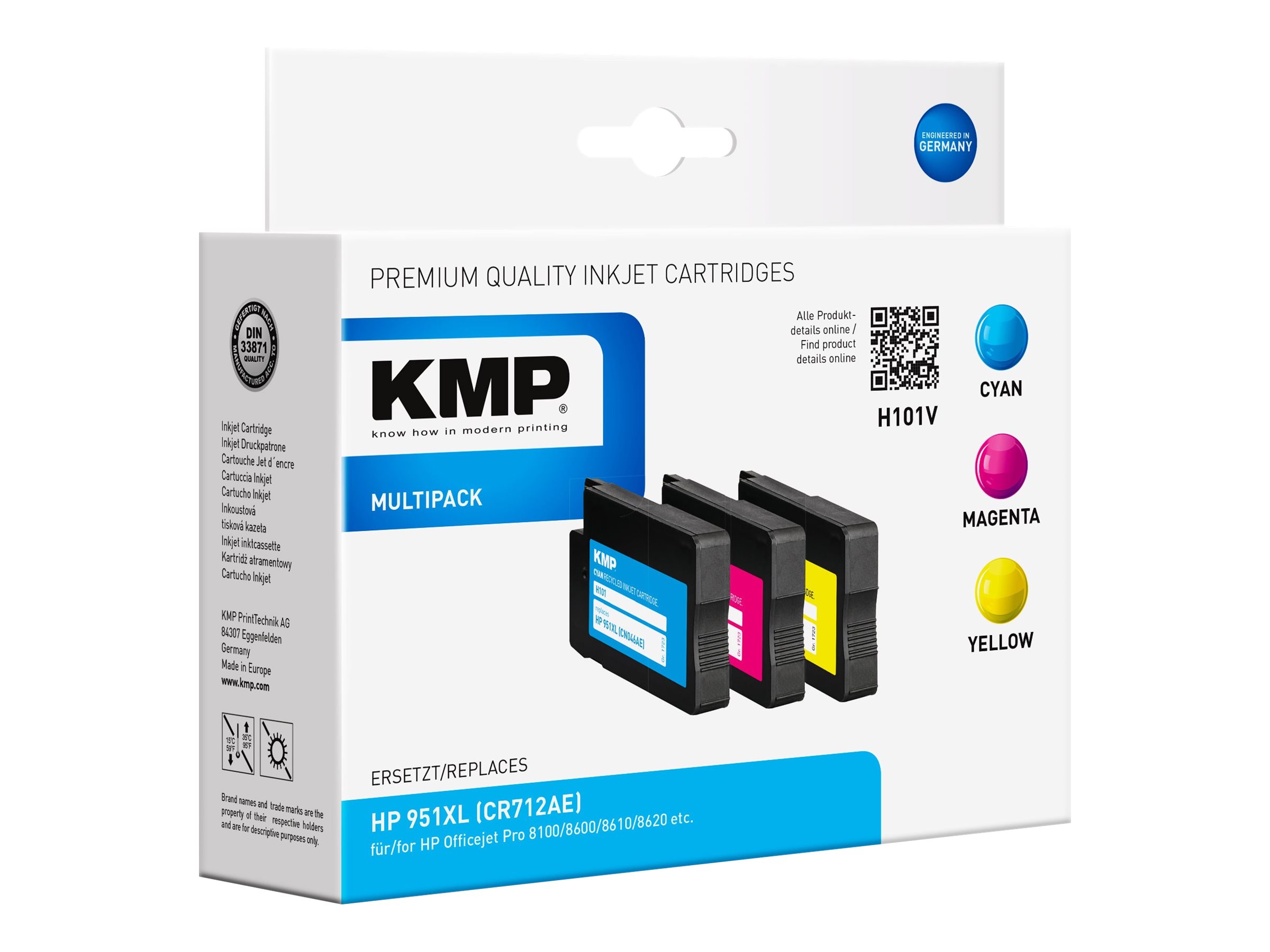 KMP H101V cyan, magenta, gelb Druckerpatronen kompatibel zu HP 951XL (CN046AE/CN047AE/CN048AE), 3er-Set KMP H101V cyan, magenta, gelb Druckerpatronen kompatibel zu HP 951XL (CN046AE/CN047AE/CN048AE), 3er-Set