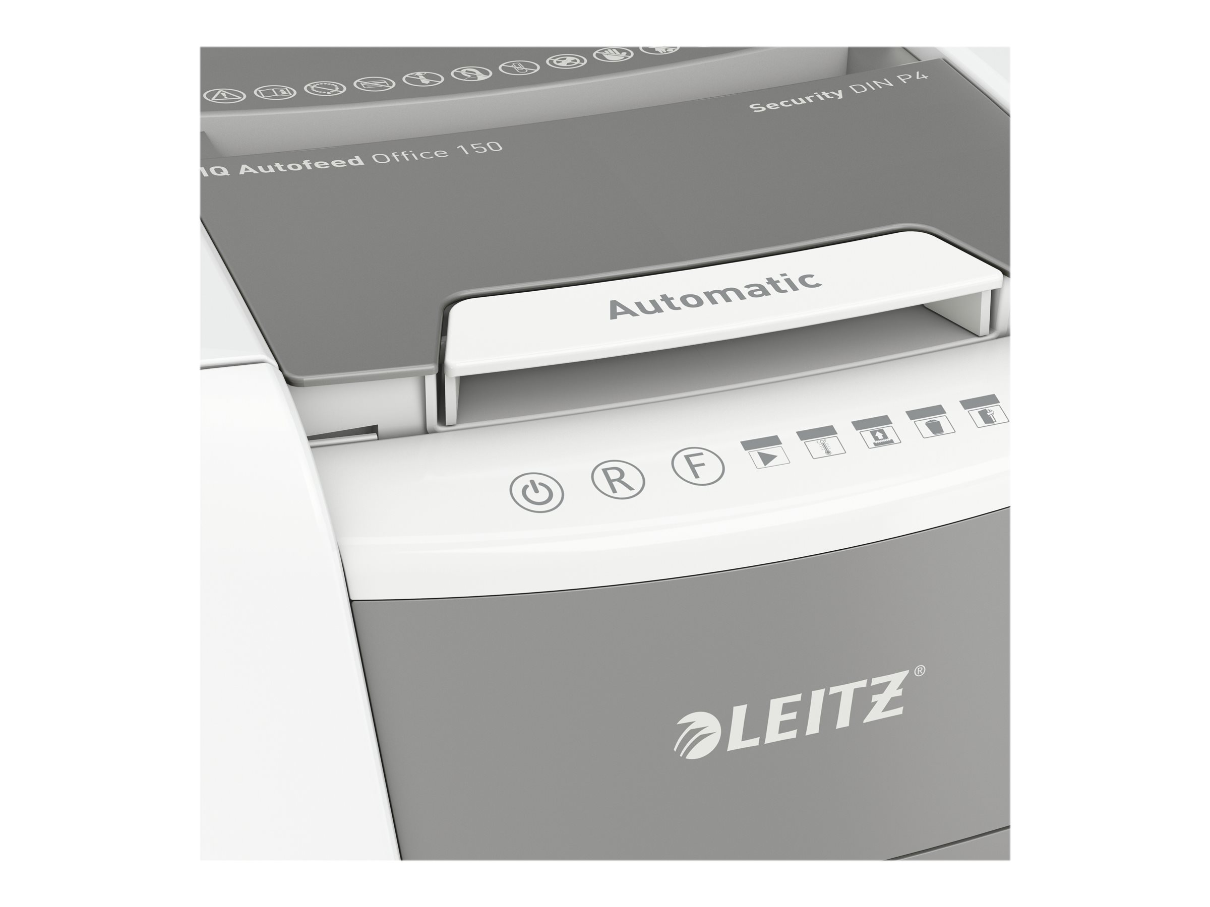 AKTION LEITZ IQ Autofeed Small Office 150 Aktenvernichter mit Partikelschnitt P4, 4 x 28 mm, bis 150 Blatt, weiss mit 50 Euro CashBack