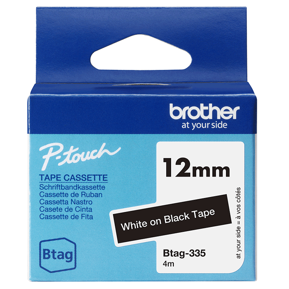 Brother BTAG-335 Schriftband Weiß auf Schwarz 1,2 cm × 4 m