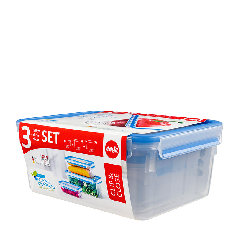 Groupe SEB EMSA CLIP & CLOSE Frischhaltedosen-Set 3-teilig Blau