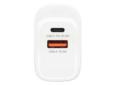 2-Port USB Power Delivery Mini-Ladegerät USB-C PD-Port bis zu 20W USB-A QC 3.0 Ladeport bis zu 18 W kompaktes Format weiss