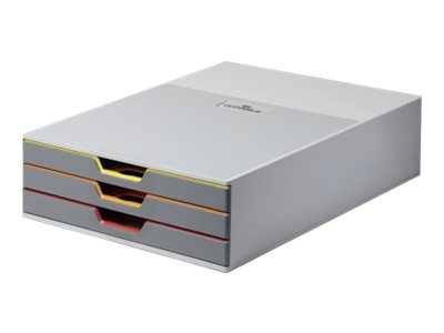 DURABLE Schubladenbox VARICOLOR® dunkelgrau mit bunten Farblinien 760327, DIN C4 mit 3 Schubladen DURABLE Schubladenbox VARICOLOR® dunkelgrau mit bunten Farblinien 760327, DIN C4 mit 3 Schubladen