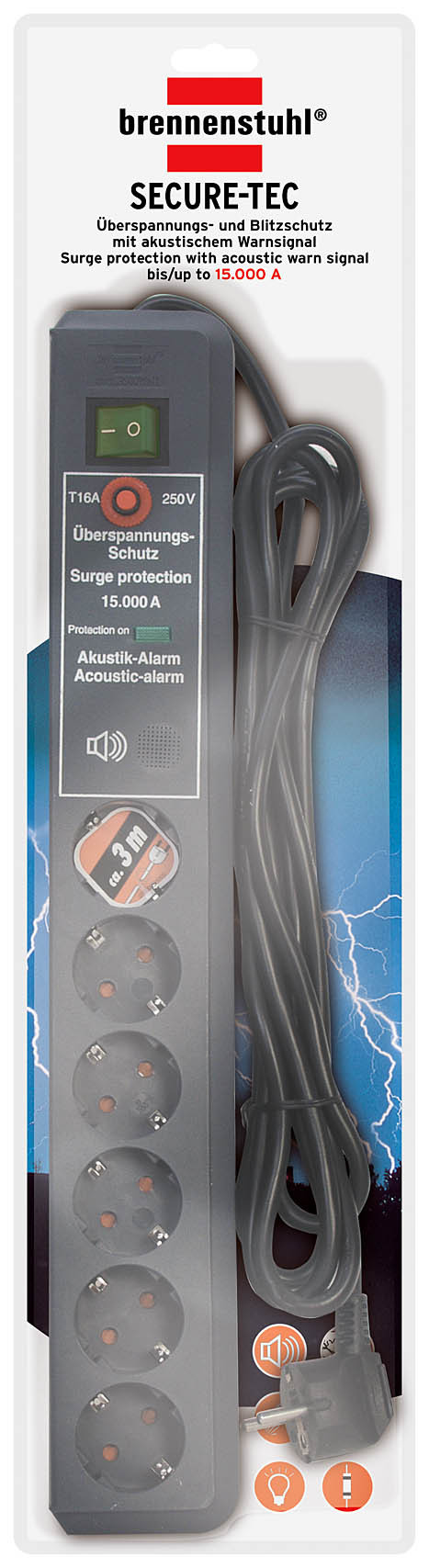 Brennenstuhl ueSS Secure-Tec Akustik, 6-fach, anthrazit, 3m Brennenstuhl ueSS Secure-Tec Akustik, 6-fach, anthrazit, 3m