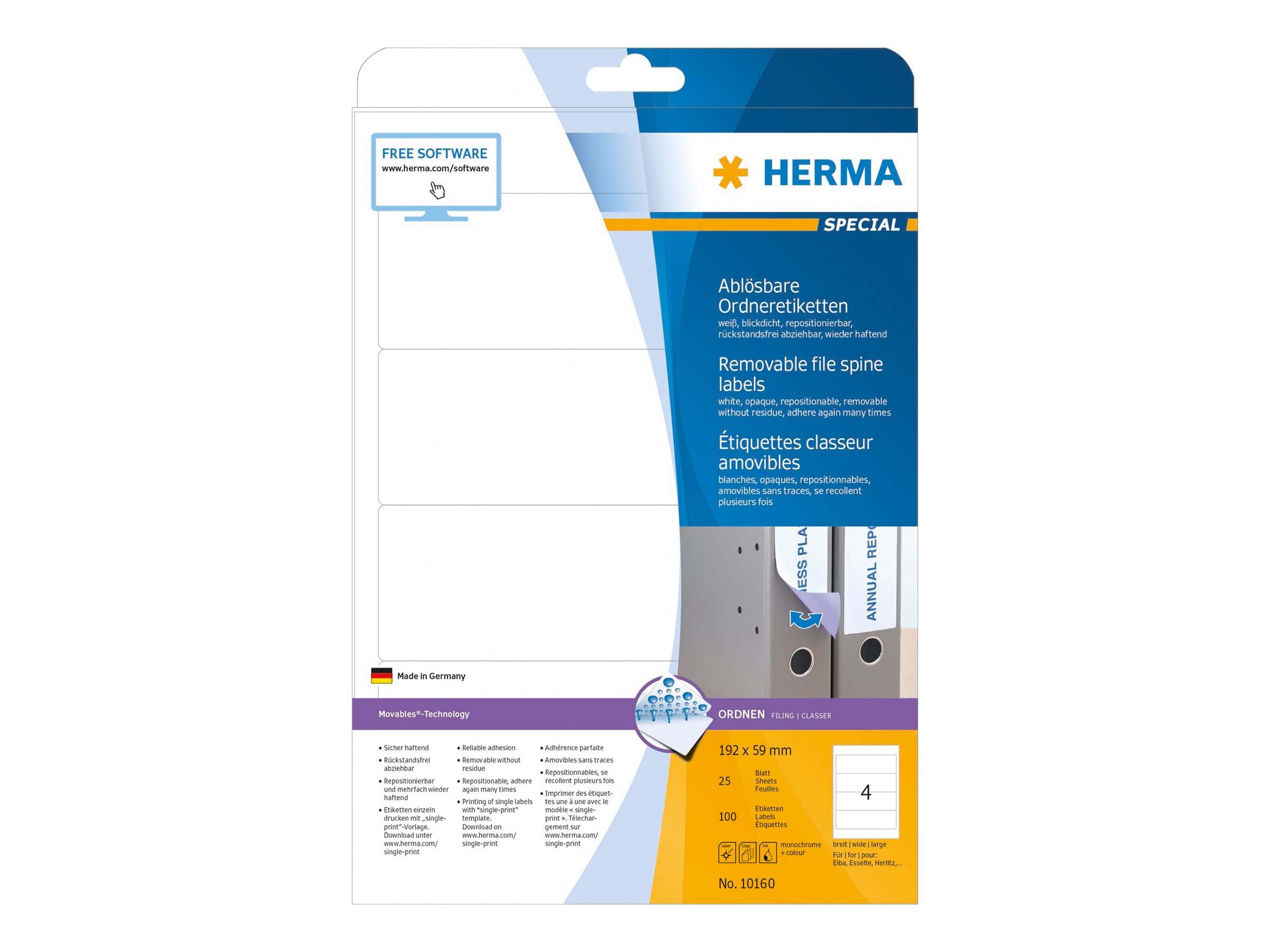 100 HERMA Ordneretiketten 10160 weiÃ