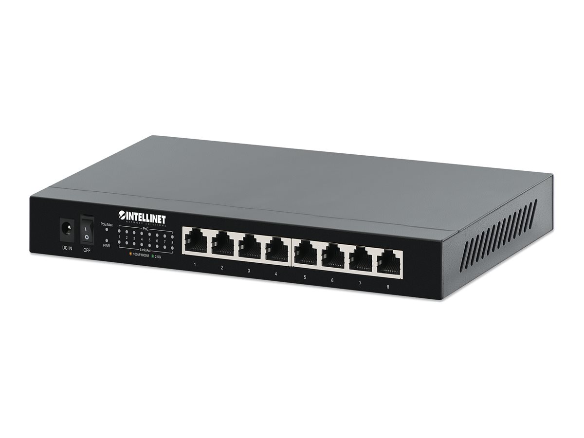 INTELLINET 8-Port 2,5G Ethernet PoE+ Switch 8x 10/100/1000/2500 Mbit/s PSE PoE+ Ports 100W PoE-Leistungsbudget optionale Wandmontage INTELLINET 8-Port 2,5G Ethernet PoE+ Switch 8x 10/100/1000/2500 Mbit/s PSE PoE+ Ports 100W PoE-Leistungsbudget optionale Wandmontage
