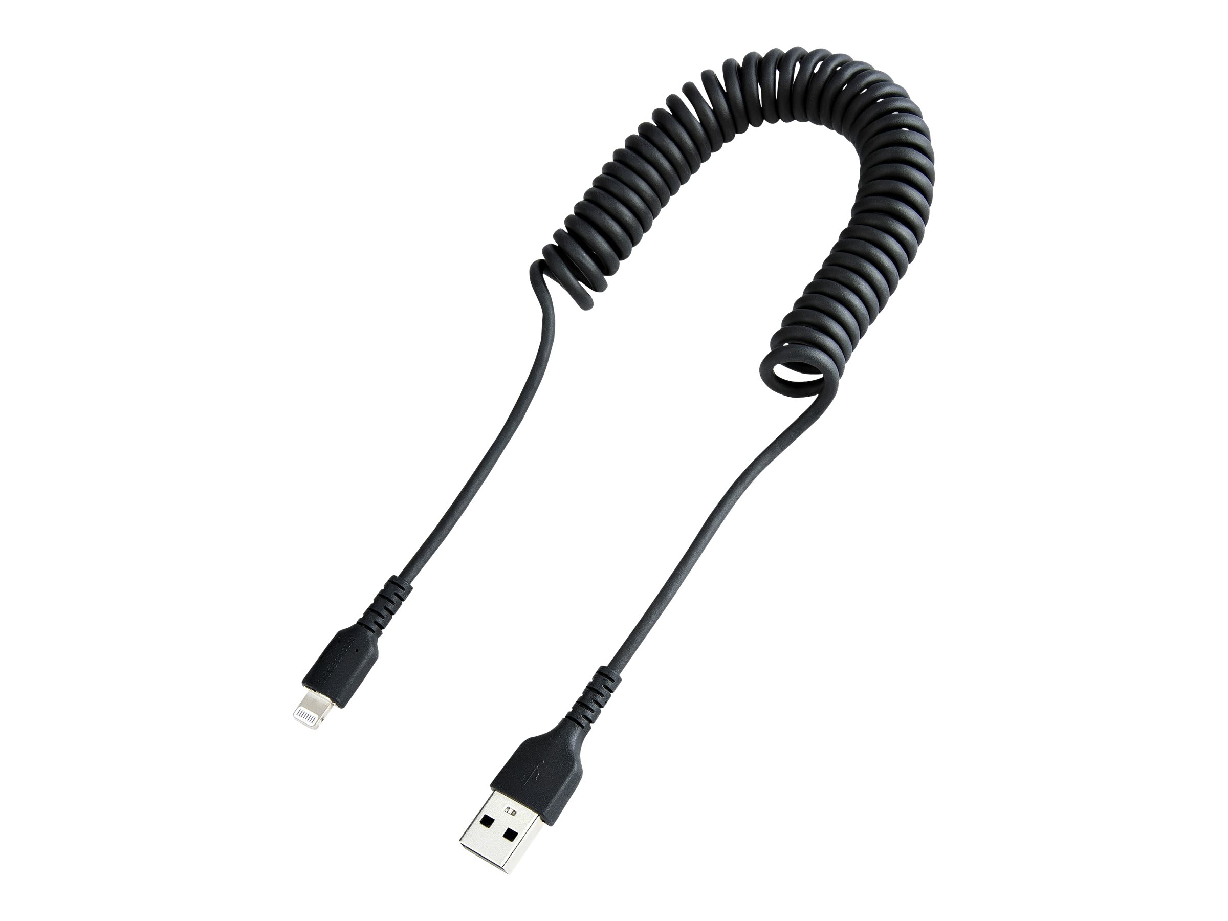 STARTECH.COM 1m 3ft USB to Lightning Cable MFi Certified Coiled iPhone Charger Cable Black Durable TPE Jacket Aramid Fiber