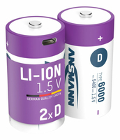 2 ANSMANN USB-Akkus mit Ladekabel 6000 Mono D 5.400 mAh