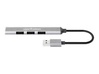 MANHATTAN 4-Port USB 3.0/2.0 Kombo-Hub USB-A-Stecker auf ein5 Gbit/s USB 3.2 Gen1-Port drei 480 Mbit/s USB 2.0-Ports Aluminium grau