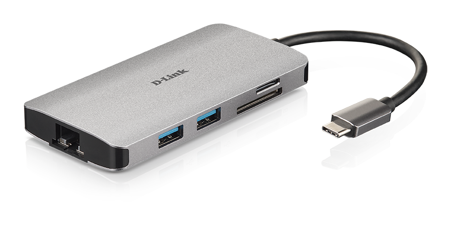 DLINK DUBM810 8in1 USBC Hub 3x USBA 1x HDMI 1x USBC bis 100W 1x SDmicroSDSDHCSDXC 1x RJ45