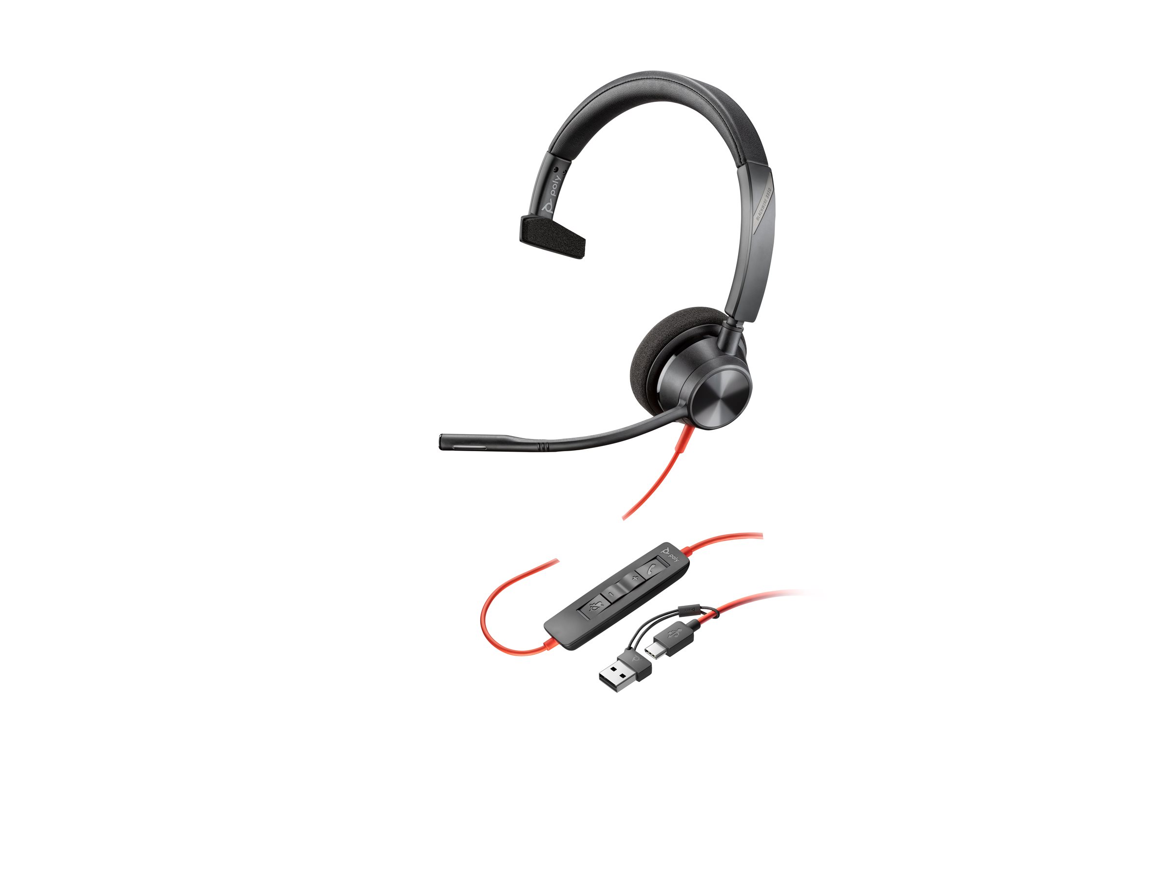 HP Poly Blackwire 3310 Monaural USB-C Headset +USB-C/A Adapter HP Poly Blackwire 3310 Monaural USB-C Headset +USB-C/A Adapter