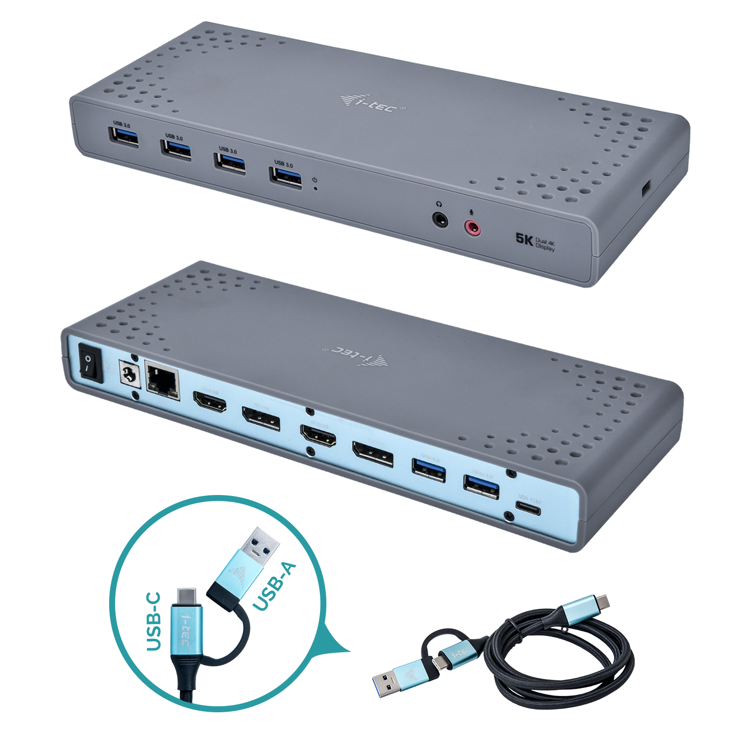 ITEC USB 30USBC Dualdock 1x 5K 2x 4K 60Hz 2x HDMI 2x DP 1x GLAN 6x USB 30 1x AudioMic Jack Kensington kompatibel mit TB 3