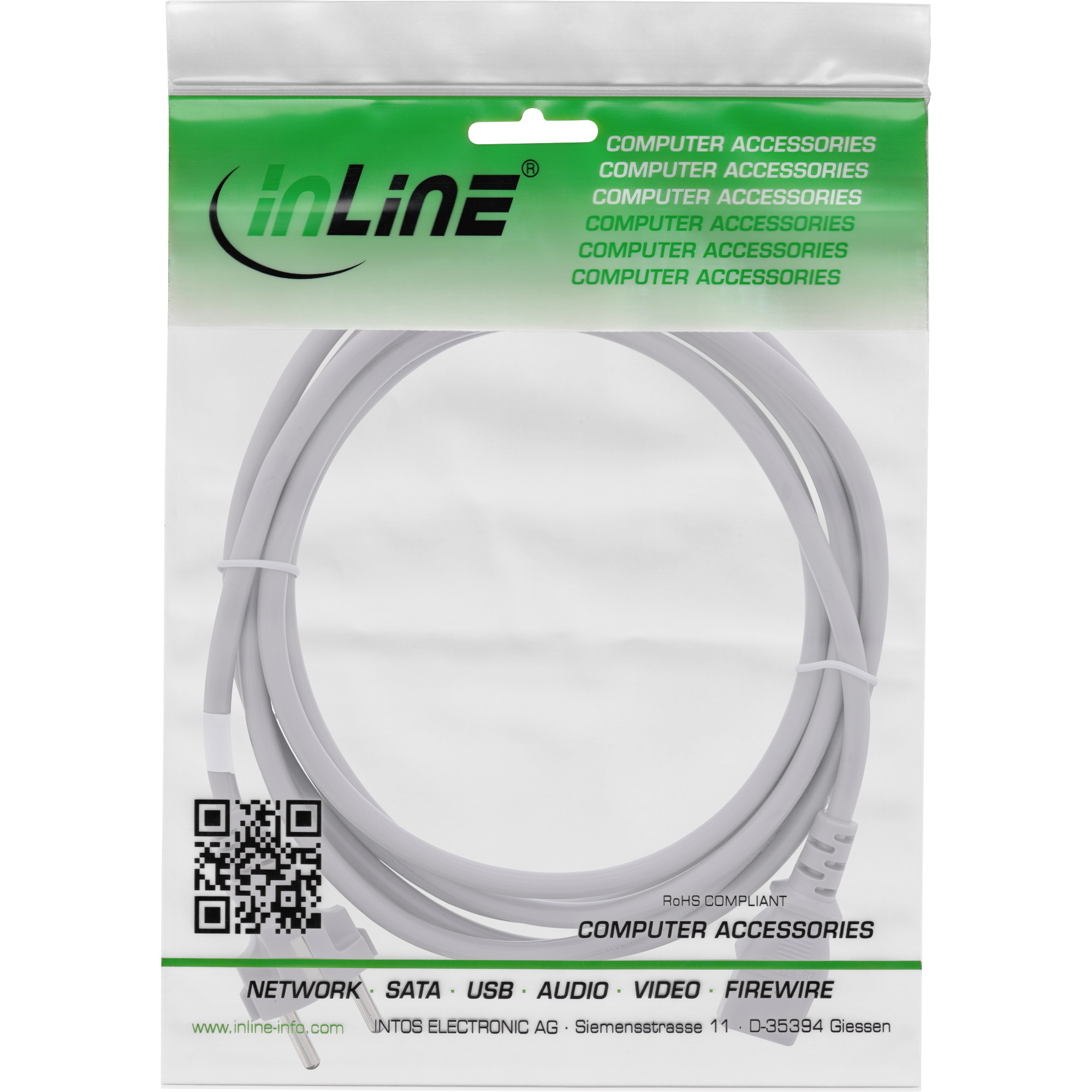 INLINE Netzkabel Schutzkontaktstecker gerade auf Kaltgeraetestecke grau 5m INLINE Netzkabel Schutzkontaktstecker gerade auf Kaltgeraetestecke grau 5m