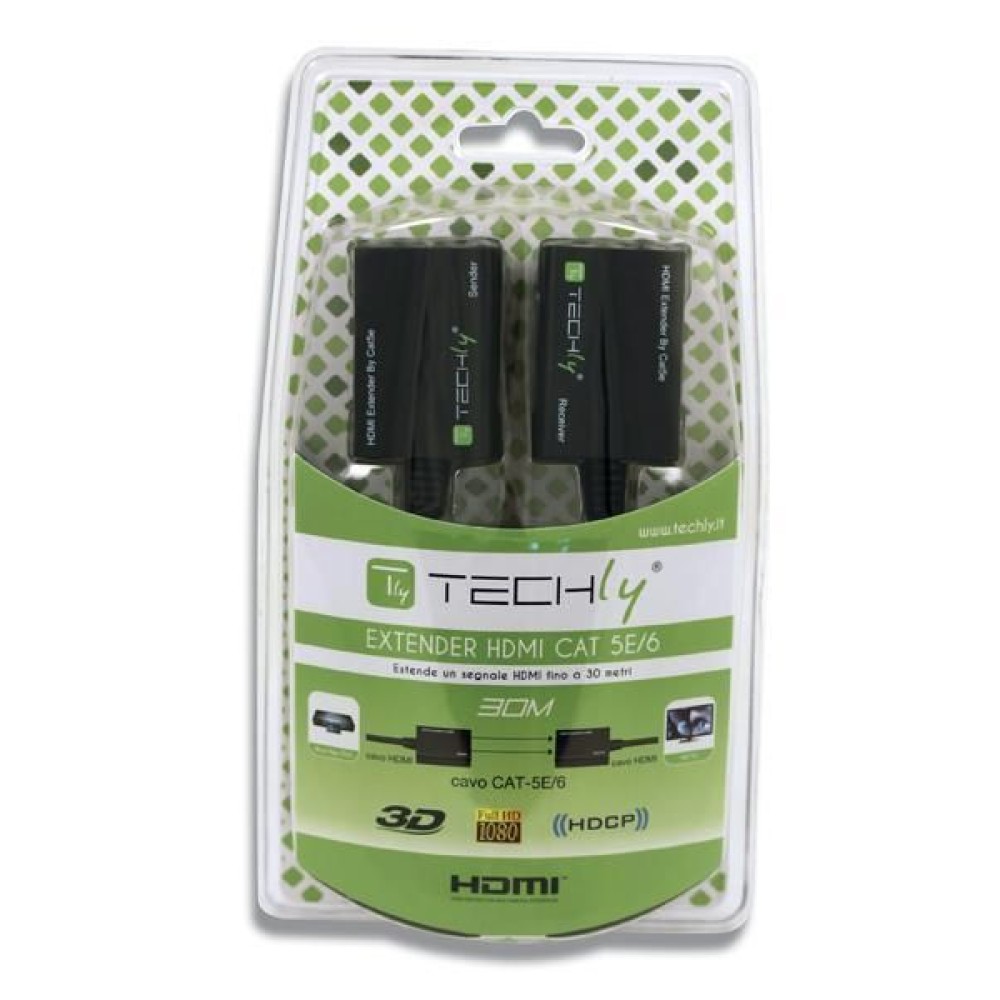 TECHLY HDMI Extender mit eingebautem Kabel 30m Lieferumfang HDMI Sender und HDMI Empfaenger
