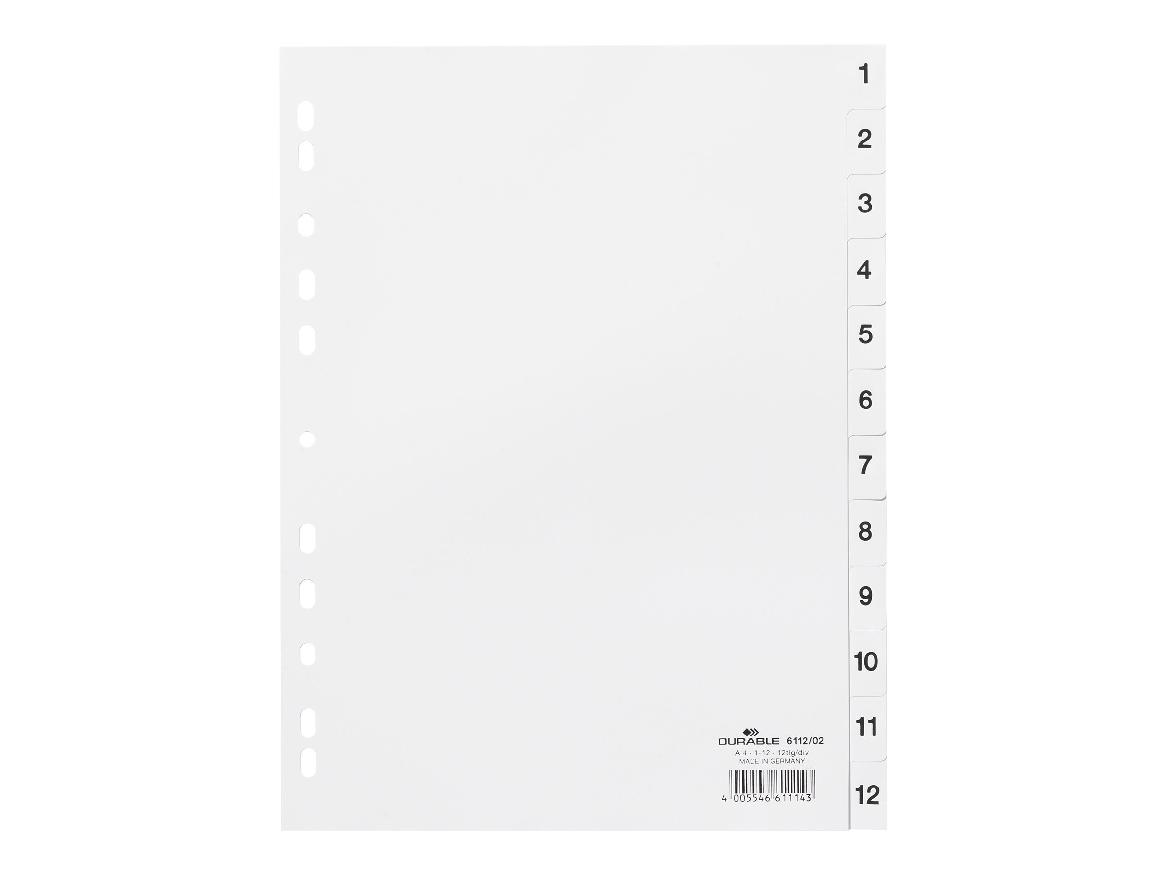 DURABLE Ordnerregister Vollformat 1-12 weiss 12-teilig, 1 Satz
