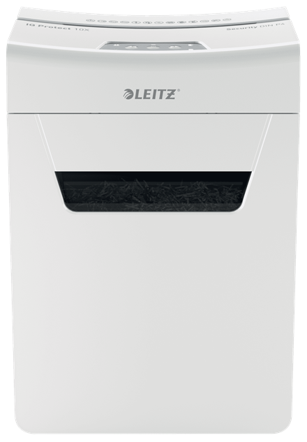 LEITZ IQ 10X Protect Premium Aktenvernichter mit Partikelschnitt P4, 4 x 40 mm, bis 10 Blatt, weiß