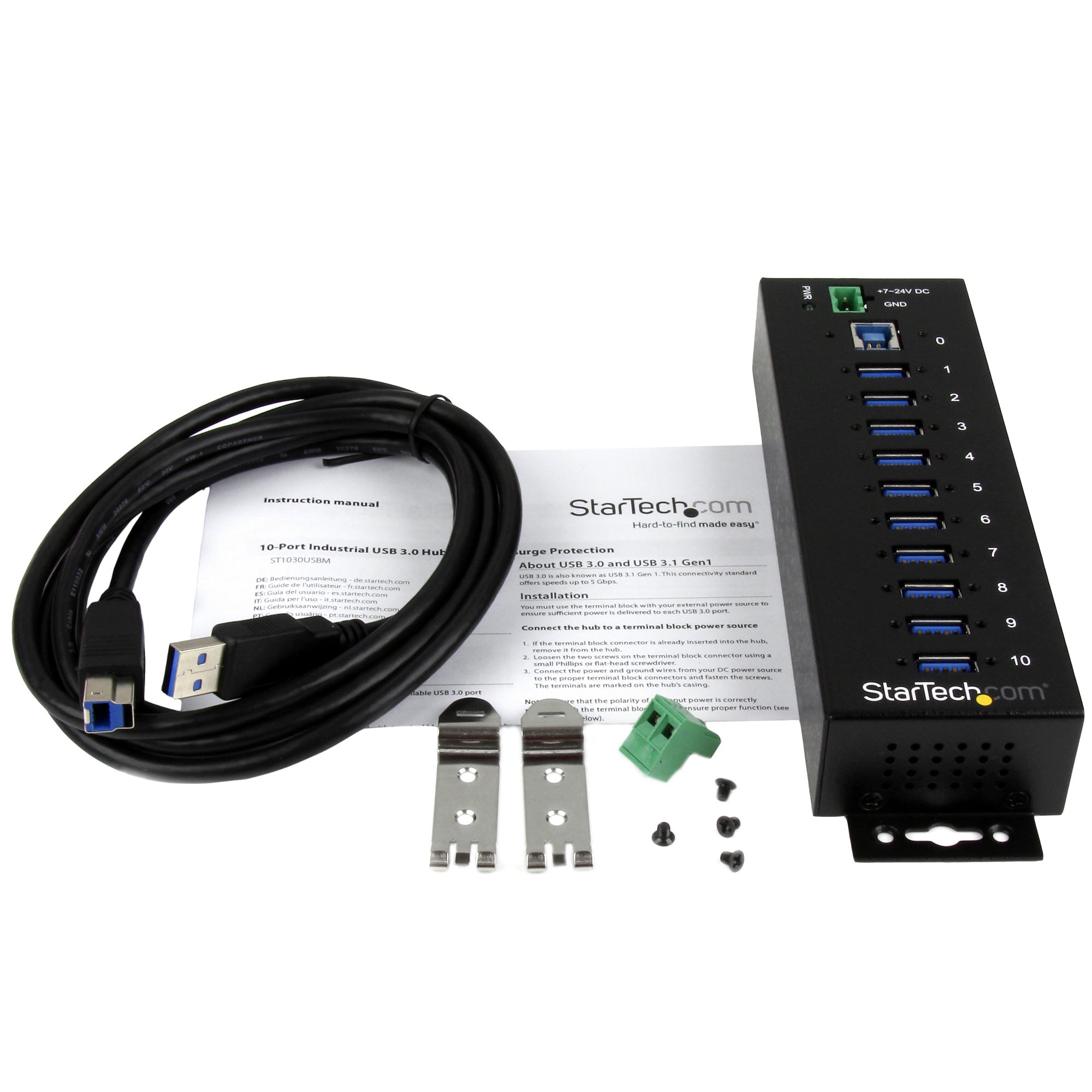 STARTECHCOM 10 Port Industrieller USB 30 Hub ESD und Überspannungsschutz DIN Tragschienen oder Oberflächen montierbar