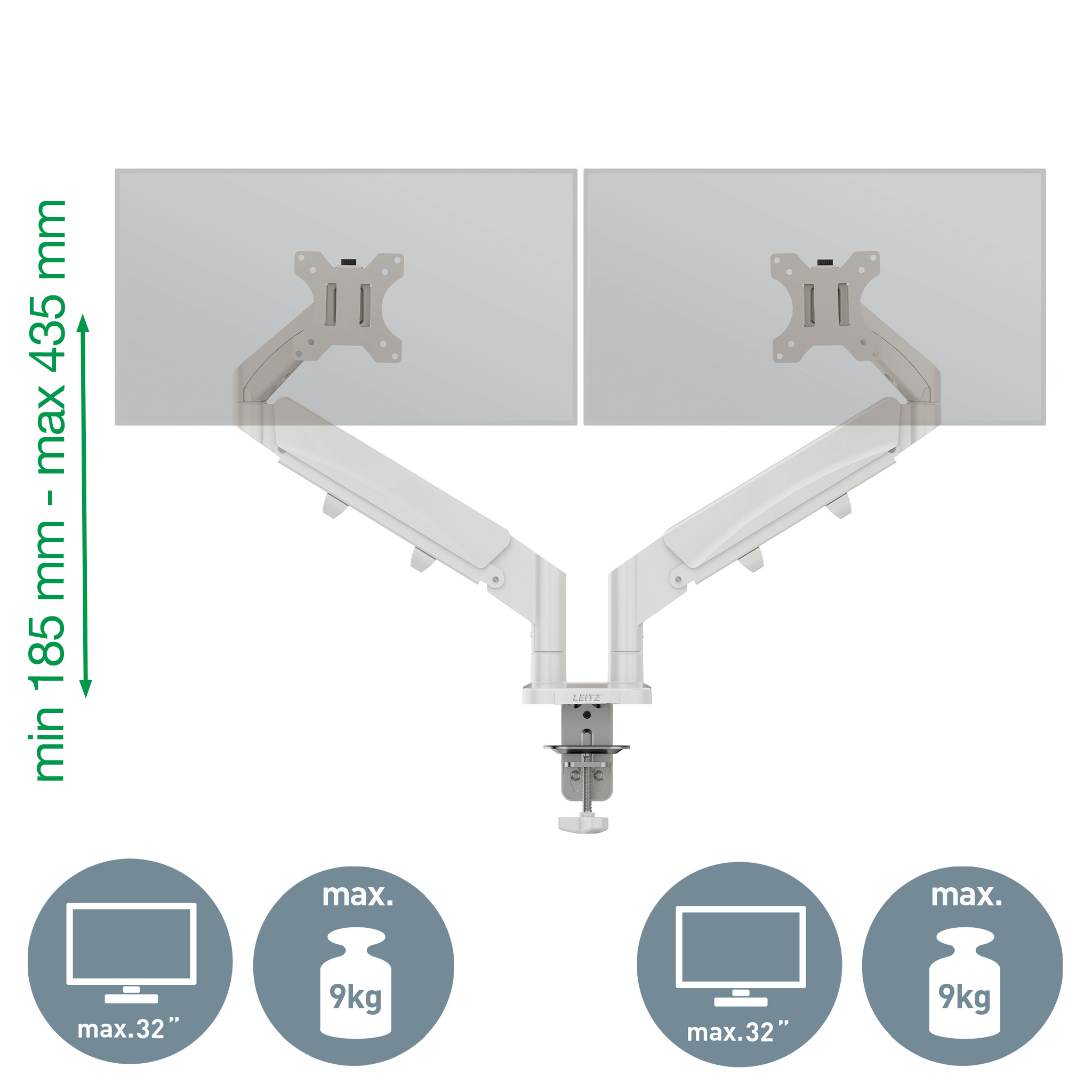 Esselte Leitz Monitor-Halterung Ergo 65370085 2 Monitore lichtgrau