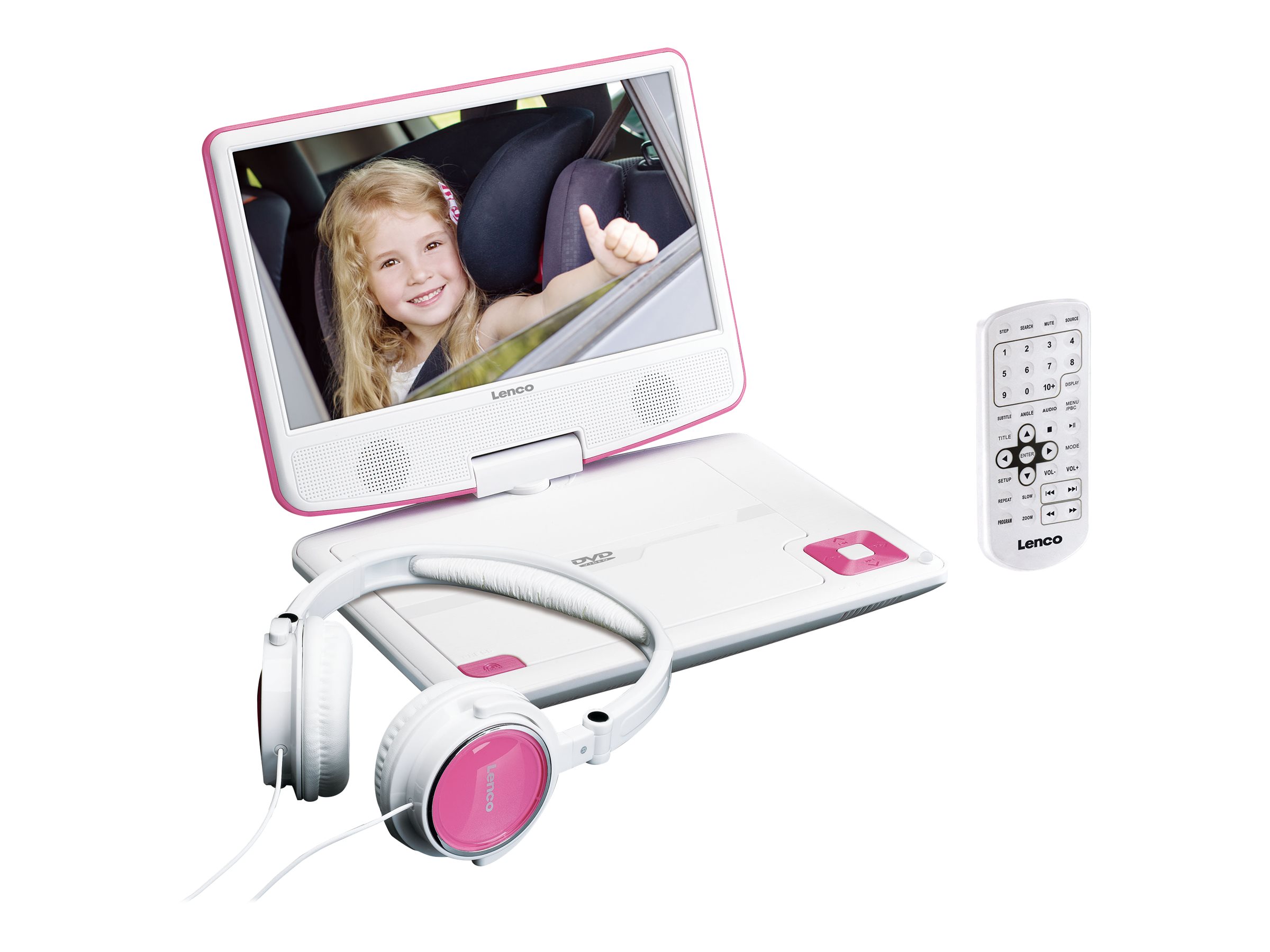 Lenco DVP-910 9 DVD-Player mit USB & KfZ-Halterung (Pink)