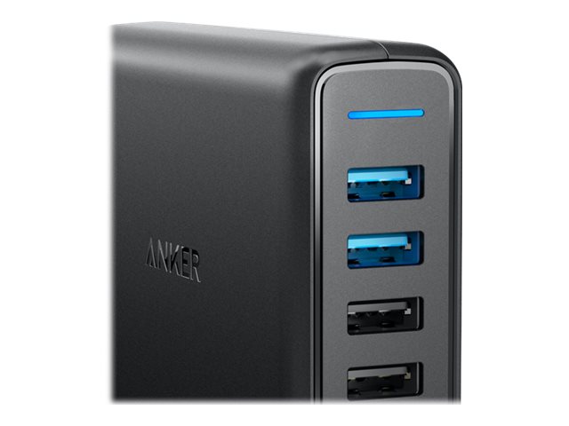 ANKER PowerPort Speed 5 Charger 63W 5-Port USB-A Ladegerät 2x Quick Charge 3.0 3x PowerIQ blaue LED-Anzeige