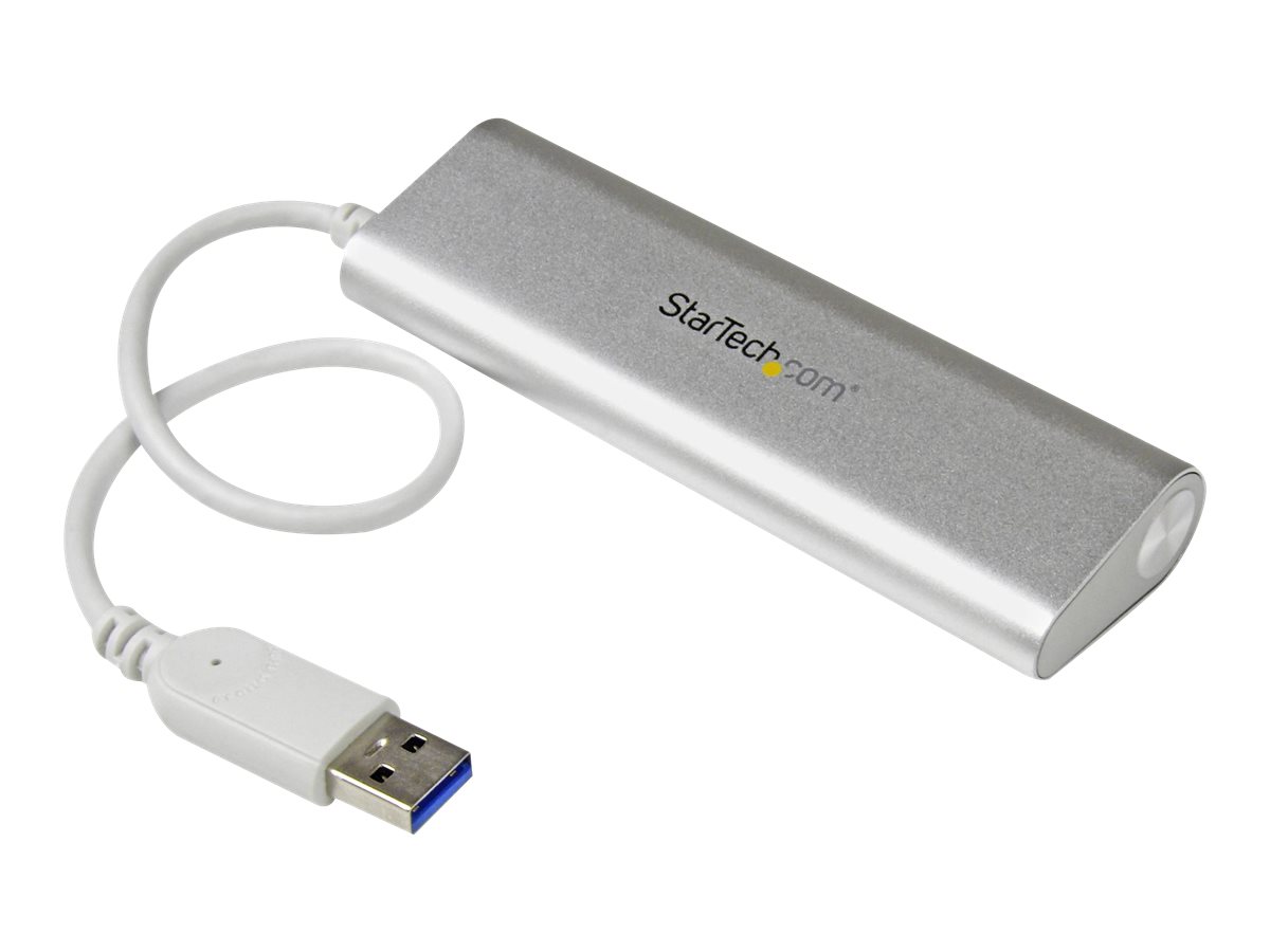 StarTech.com 4 Port kompakter USB 3.0 Hub mit eingebautem Kabel - Aluminium USB Hub - Silber - Hub - 4 Anschlüsse