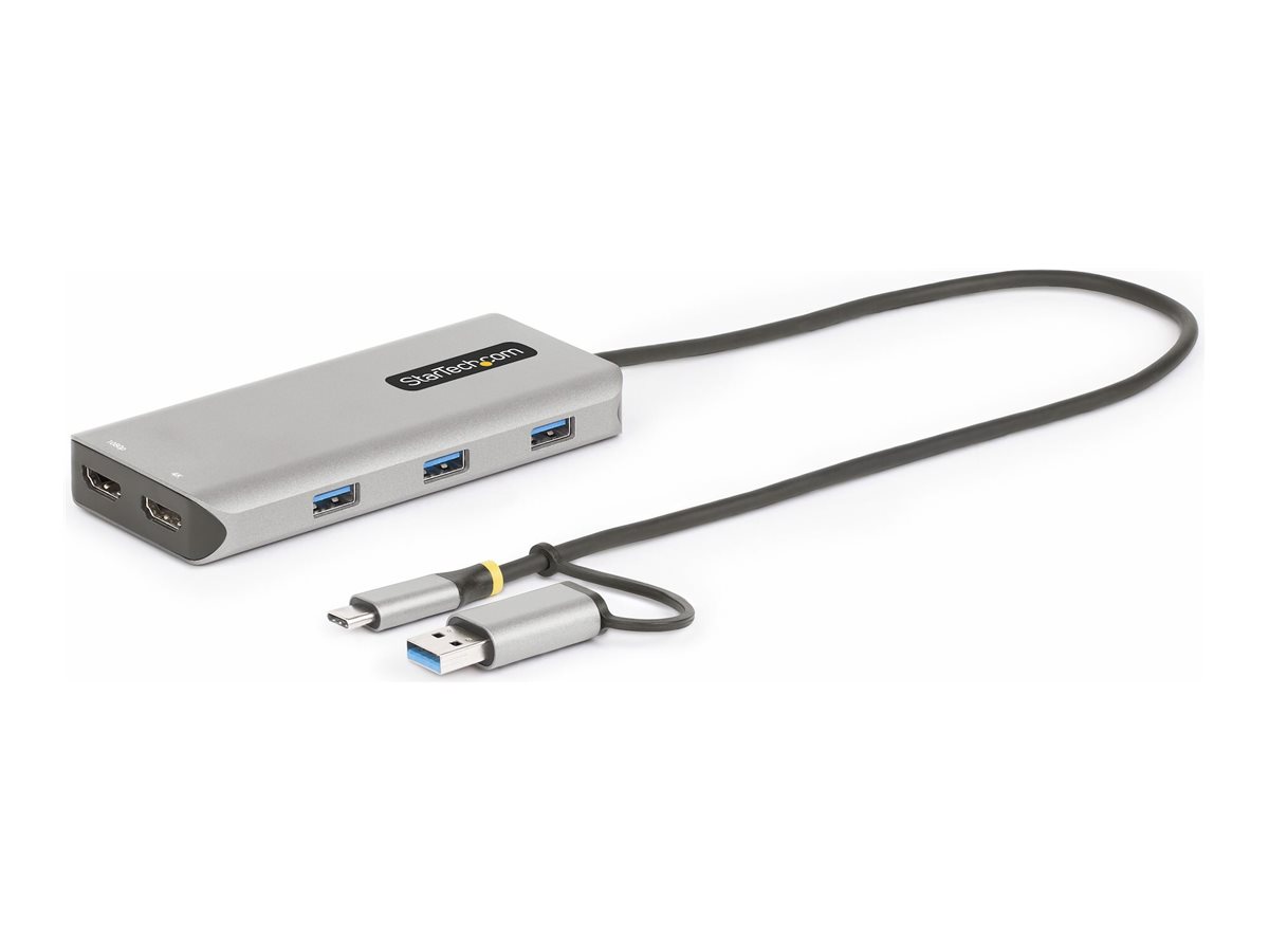 STARTECH.COM USB-C and USB-A Multiport Adapter Dual HDMI 4K/1080p 3Port USB Hub USB-C to A Dongle Mini Travel Laptop Docking Station