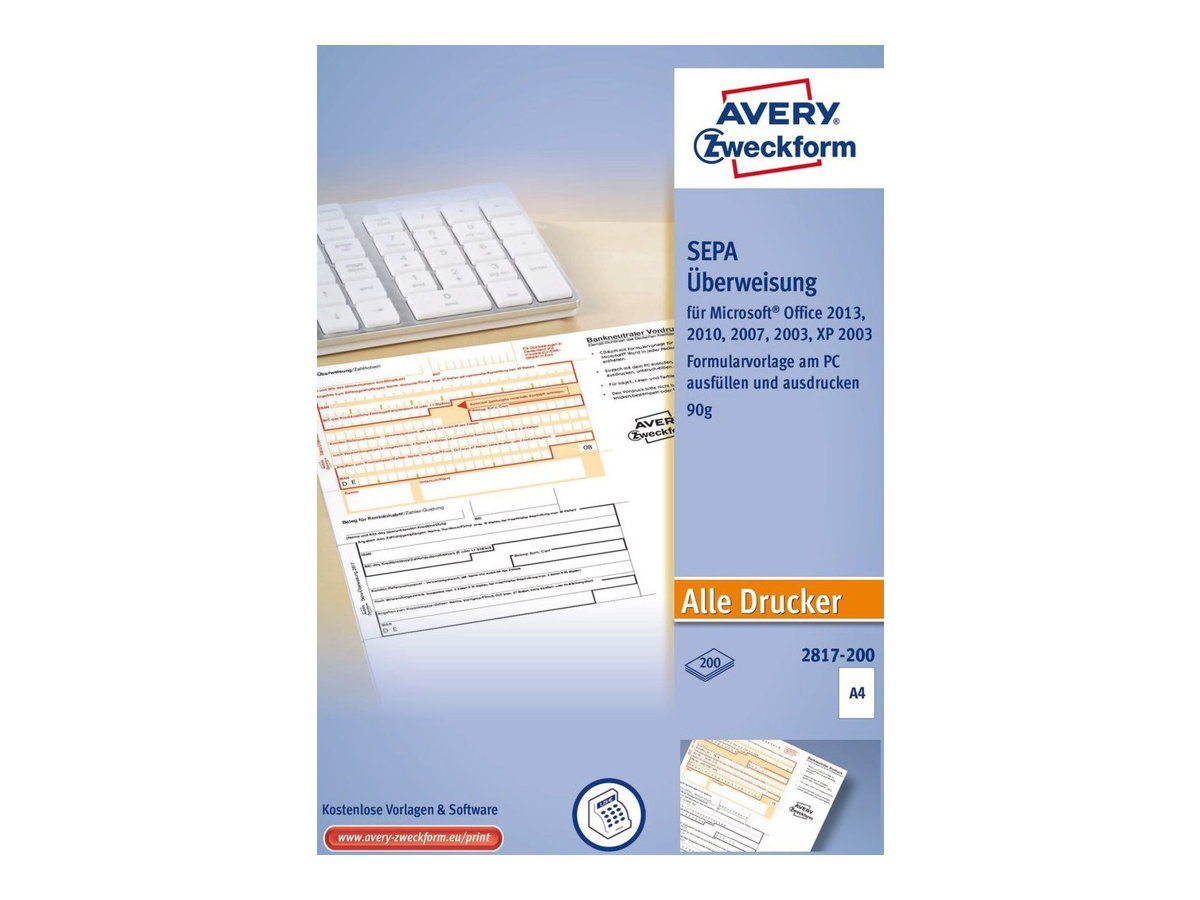 200 AVERY Zweckform SEPA-Ãberweisungsschein/-Zahlschein Bankformulare