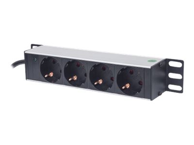 INTELLINET 25,4cm 10Zoll Steckdosenleiste 4-fach SCHUKO Power-LED ohne Ueberspannungsschutz 1,8m Stromkabel 1 HE