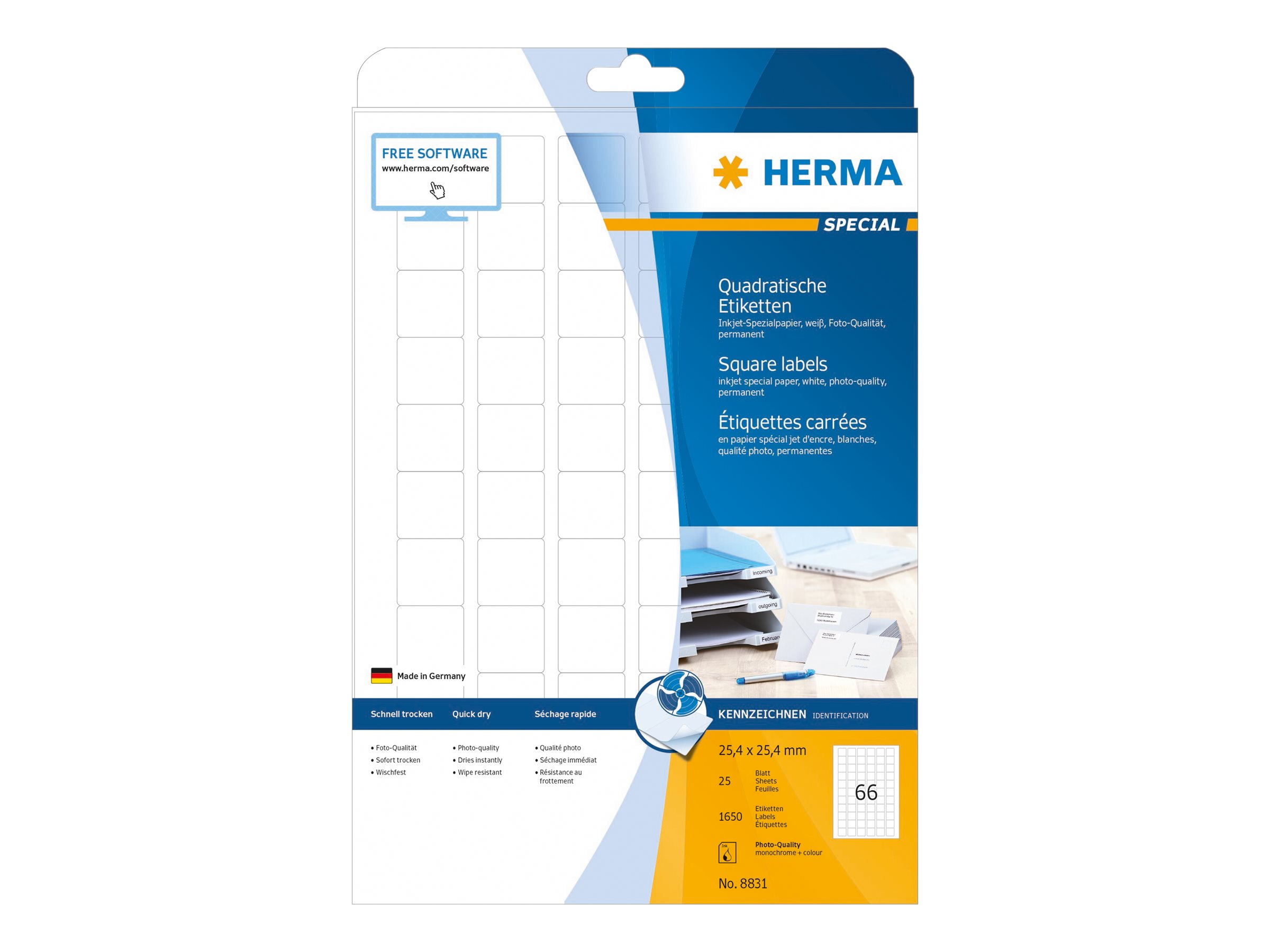 1.650 HERMA Etiketten 8831 weiÃ 25,4 x 25,4 mm