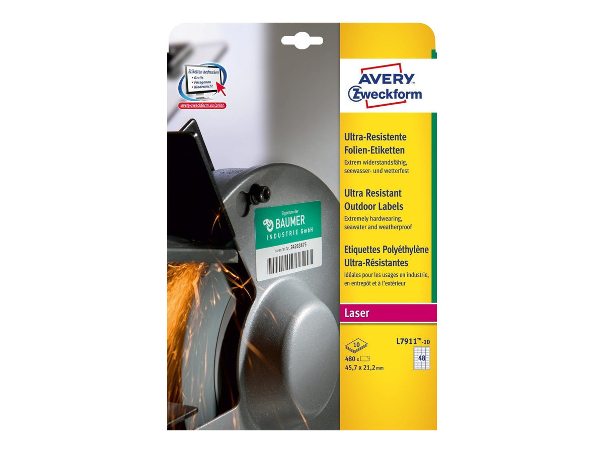 480 AVERY Zweckform resistente Folienetiketten L7911-10 weiss 45,7 x 21,2 mm