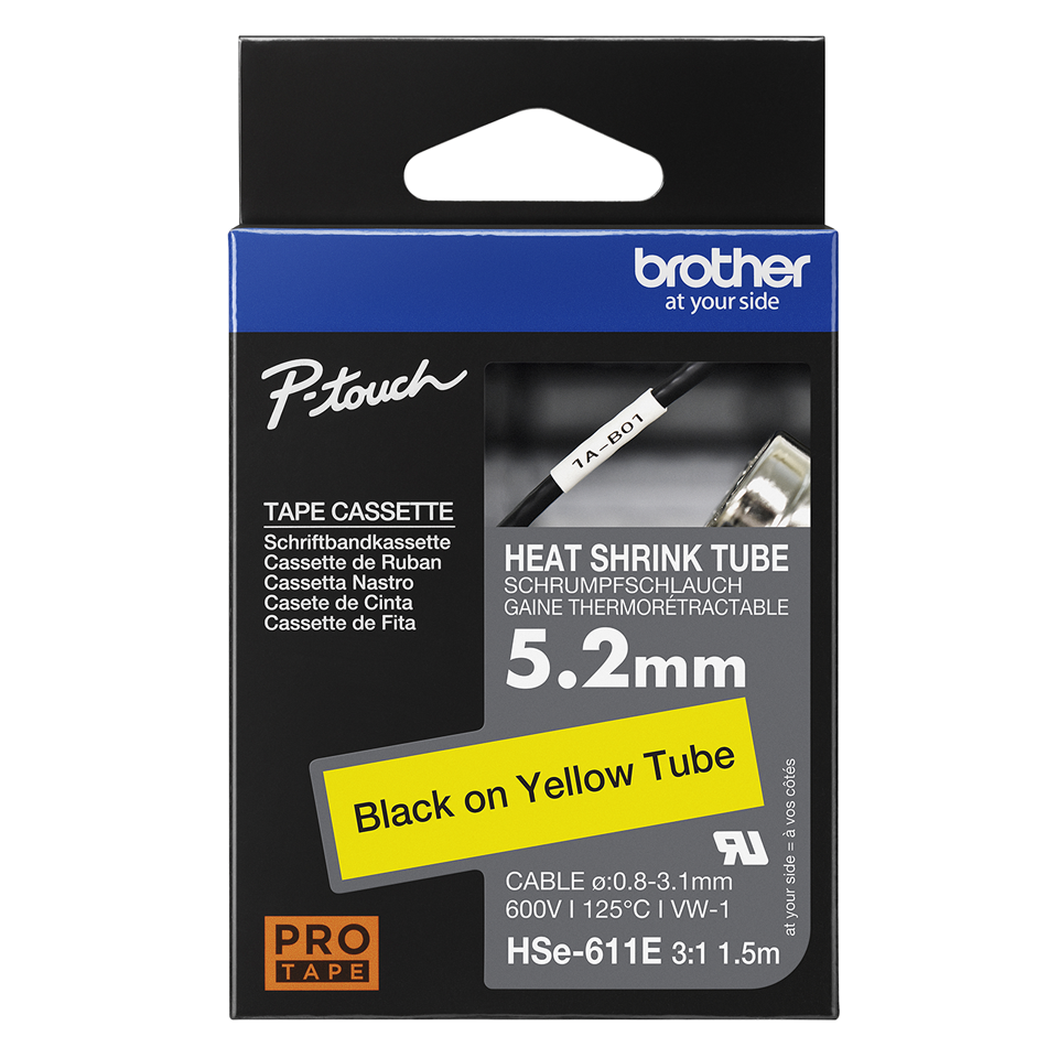 Brother HSe-611E Schrumpfschlauchkassette Schwarz-Gelb 5,2 mm