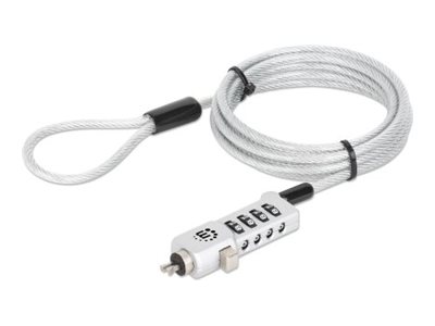 MANHATTAN Laptopschloss mit Zahlencode fuer Noble Wedge Nano KSlot 1,8m schnittbestaendiger Karbonstahl transp Kunststoffmantel