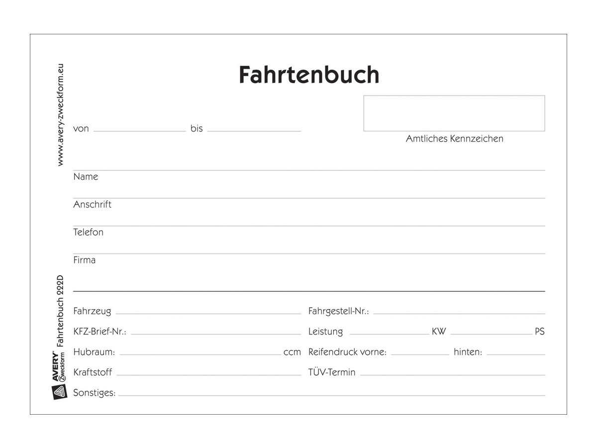 AVERY Zweckform Fahrtenbuch, Pkw mit Kraftstoffverbrauch Formularbuch 222D AVERY Zweckform Fahrtenbuch, Pkw mit Kraftstoffverbrauch Formularbuch 222D