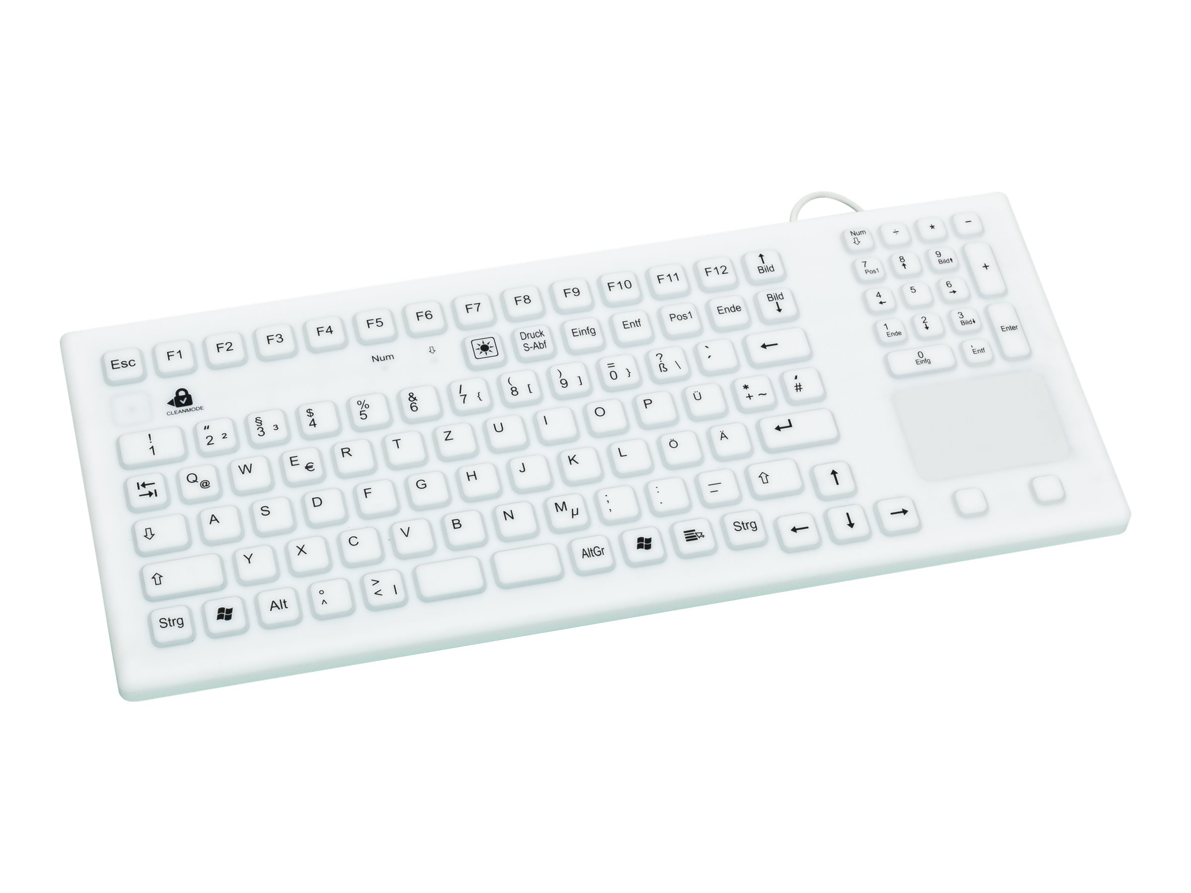 GETT InduProof Smart Touch Silikontastatur m. Touchpad und NUM-block IP68 Reinigungsfkt. 107 Tasten USB Farbe: weiss Layout: DE GETT InduProof Smart Touch Silikontastatur m. Touchpad und NUM-block IP68 Reinigungsfkt. 107 Tasten USB Farbe: weiss Layout: DE