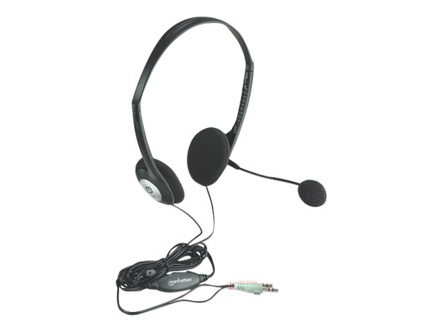 MANHATTAN Headset Stereo Eco Geringes Gewicht mit verstellbarem Kopfbuegel Mikrofon und integrierter Lautstaerkenkontrolle