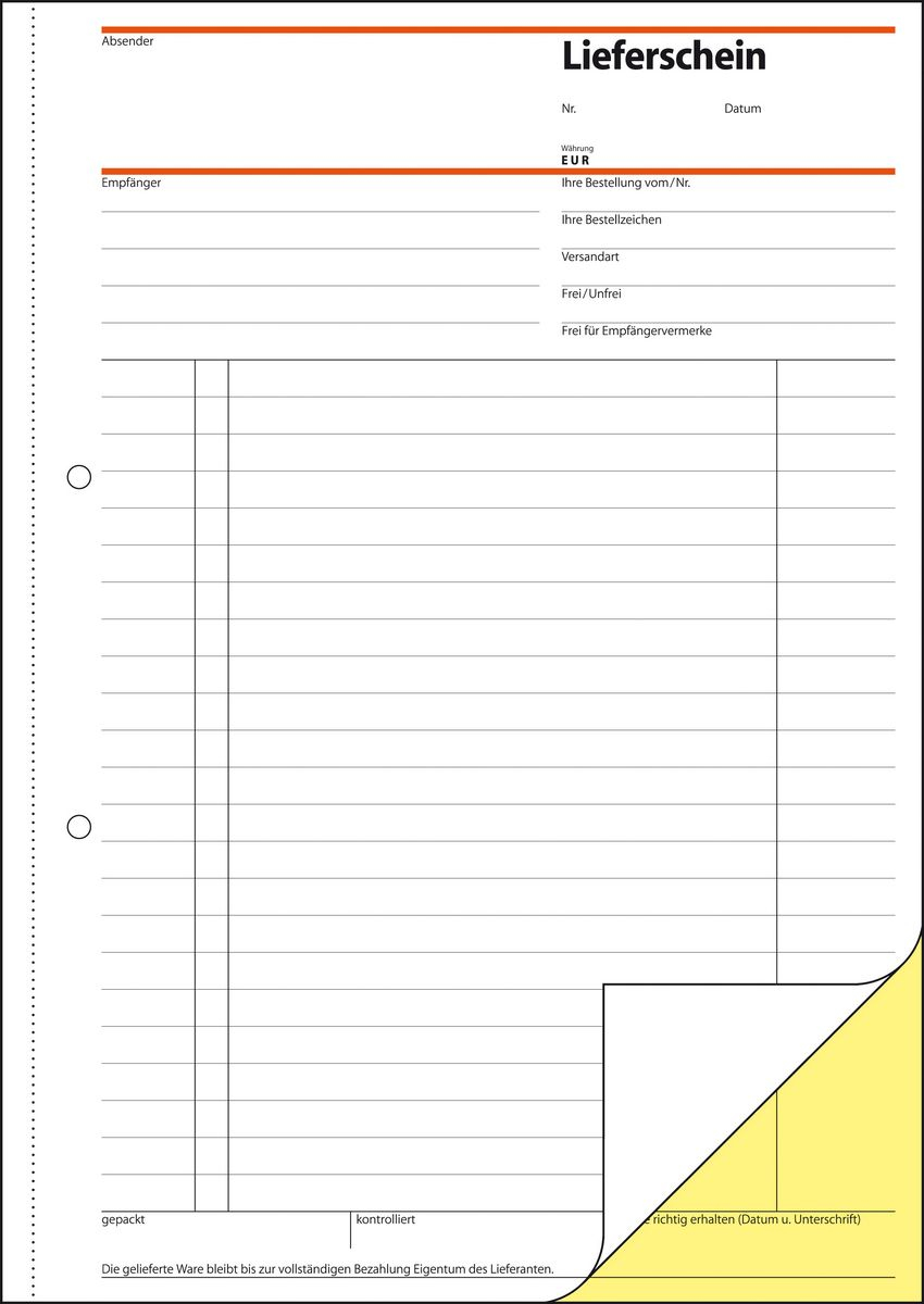 Sigel Lieferschein mit Empfangsschein Formularbuch SD015 A4